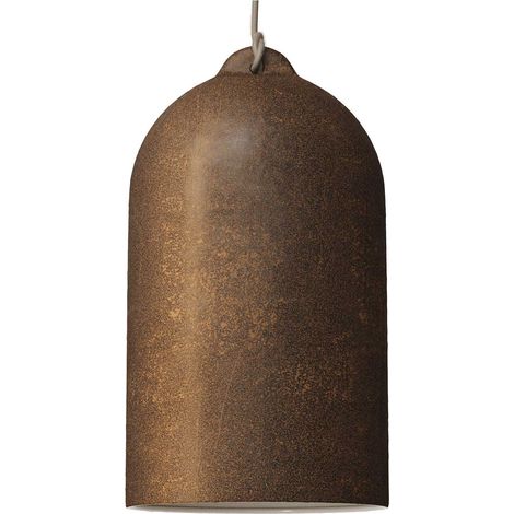 Lampada a sospensione Made in Italy completa di cavo tessile e paralume Campana XL in ceramica  Senza lampadina - Effetto corten - Bianco - Matter ON/OFF
