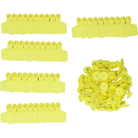 Packung mit 100 leeren Kälberohrmarken, leere Ohrmarken für Rinder (Kühe, Schweine, Ziegen, Schafe, Kälber), gelb