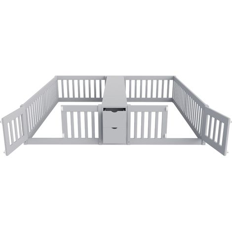Cama multifunción infantil 90 x 200 cm gris con cajones y estantes (1/5)