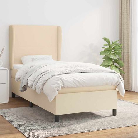Cama box spring con colchón tela color crema 90x190 cm (1/5)