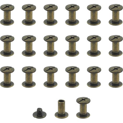 Lot de 20 vis Chicago M5x10mm Vis de reliure Rivet à clous en métal Vis Chicago à tête cruciforme pour ceinture en cuir Bricolage Livre de scrapbooking couleur bronze (1/5)