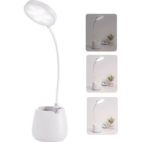 Lampe de table LED haute luminosité anti-fatigue oculaire recharge USB support smartphone lampe de chevet pour chambre à coucher blanc (1/4)