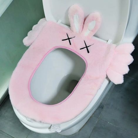 Belle couverture de toilette, coeur de fille, coussin de siège de toilette antidérapant universel, couverture de toilette domestique, Hiver chaud rue Sésame rose