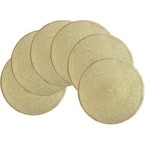 Lot de 6 sets de table ronds dorés lavables d'un diamètre de 30 cm, sets de table en coton tissé, résistants à la chaleur et antidérapants (1/5)
