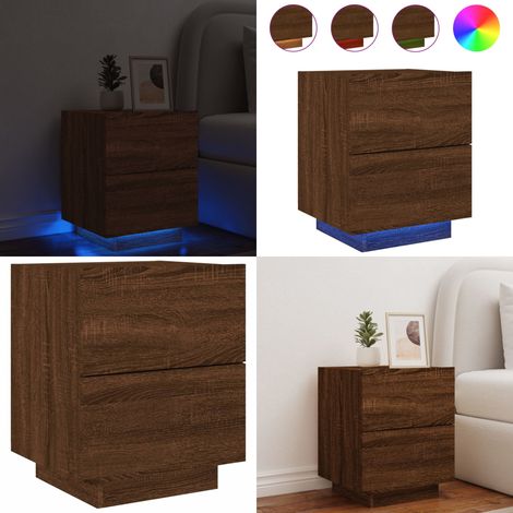 Armoire de chevet et lumières LED chêne marron bois ingénierie - Table De Chevet - Meuble De Chambre - Luminaire Led - Étagère - Commode - Home & Living (1/5)