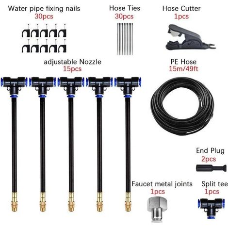 Brumisateur Exterieur 15M, avec 15 Buses de Brume avec Joint en T+1 Adaptateur (1/5)