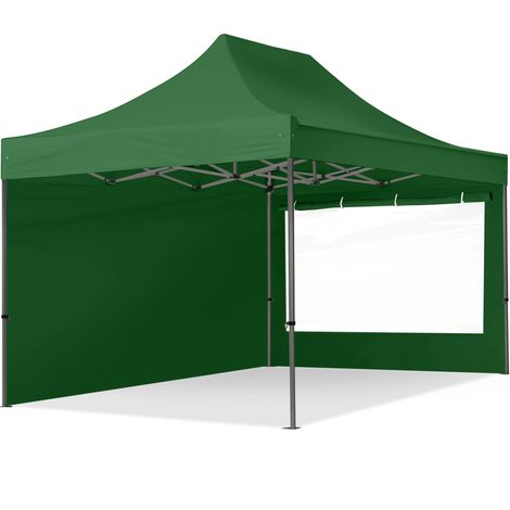 3x4.5m Pop Up Gazebo PREMIUM Steel 40 mm, incl. Sidewalls with Panorama Windows, dark green High Performance Polyester approx. 350g/m²