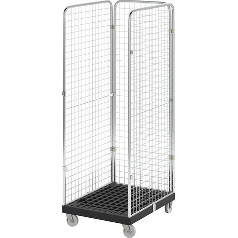 eurokraft basic, Roll-conteneur à panneaux grillagés, 3 côtés,