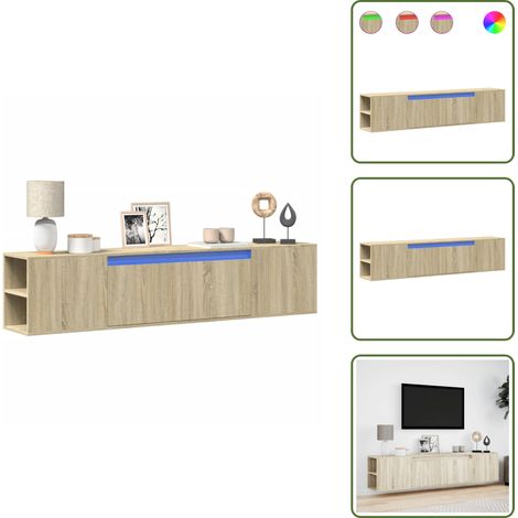 vidaXL Meuble TV mural avec LED chêne sonoma 180x31x39,5 cm
