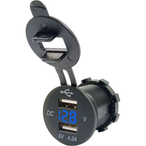 Enchufe USB para encendedor de cigarrillos, toma USB doble, toma de carga para coche impermeable de 5 V/4,2 A con indicador LED para vehículos de 12 V/24 V, camiones, caravanas, embarcaciones, motocic (1/5)