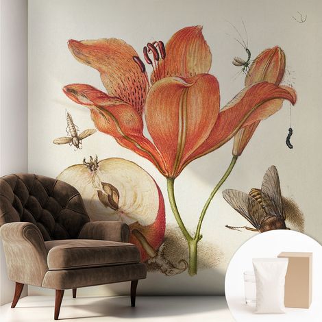 Tapete Vliestapete mit Kleber- abwaschbar - Raumgestaltung Schlafzimmer Wohnzimmer Tapete Botanische Illustration 250x250 cm (1/5)