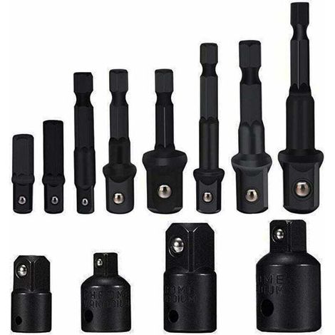 Socket wrench adapter set, 8-piece hex drill bit nut wrench set, socket wrench extension adapter bit set, 4-piece adapter reducer set for ratchet wrenches/socket wrenches (black) (1/5)