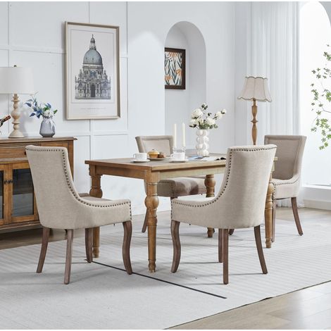 Chaise salle manger beige en chenille bois massif OKMYHOME (1/5)
