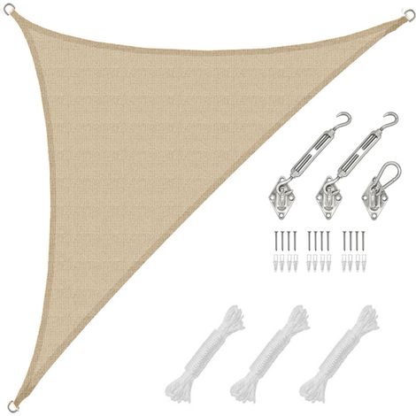 3,6x3,6x5,1 Vela Solare Triangolare - Tenda da Sole Traspirante - Fissaggio Inox