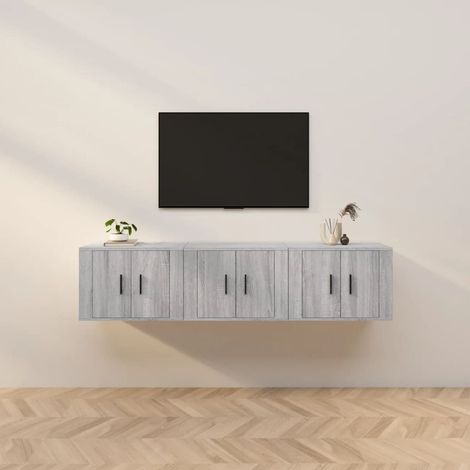 3 pcs Meubles TV muraux, Banc TV, Meuble TV suspendu, Lowboard sonoma gris 57x34,5x40 cm YHJ32443 (1/5)