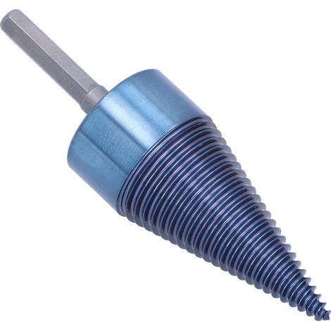 Cône fendeur de bûches Twist 42mm, embout perceuse bleu, tige hexagonale, outil de fendage à poinçon, revêtement robuste (1/5)