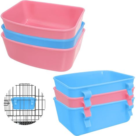 Lot de 6 mangeoires à suspendre (bleu, rose), récipient à nourriture et eau, bol à eau de bain universel pour petits animaux (1/5)