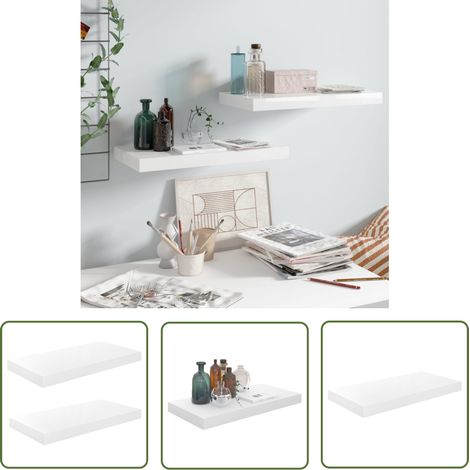 The Living Store Schweberegale 2 Stk. Hochglanz-Weiß 50x23x3,8 cm MDF - Schweberegale - Wandregale - Regalset - Wohnwandgestaltung - Dekorationsideen (1/5)