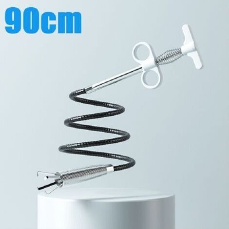 Tuyau de drainage serpentin blanc, 90 cm, embout anti-goutte à ressort à quatre griffes, outil de nettoyage de canalisations, convient pour la cuisine, la salle de bain et l'évier. (1/3)