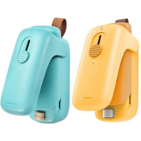 Mini scelleuse, scelleuse portable 2 en 1, coupe-scelleuse, scelleuse thermique pour mise sous vide, appareil portatif domestique, lot de 2, jaune (1/5)