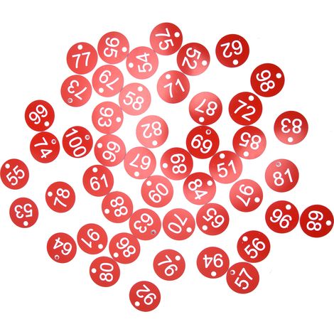Konvolut von 50 ABS-Bienenstocketiketten – rund – nummeriert 51–100 – rot – Imkerei