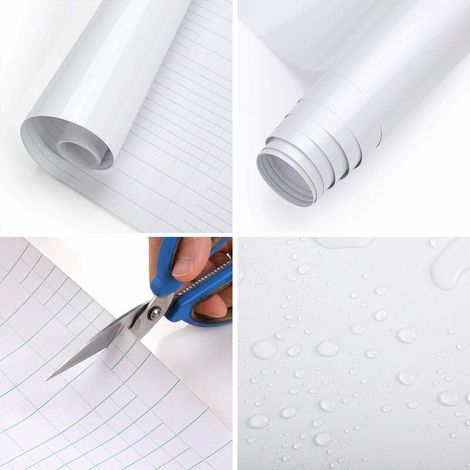 Autocollant armoires de Cuisine Blanc 40x500cm (2㎡) en PVC Papier Peint Cuisine Film adhésif Meubles Autocollant étanche pour Placard Film Auto-adhésif Film de Cuisine avec Paillettes MNS (1/4)