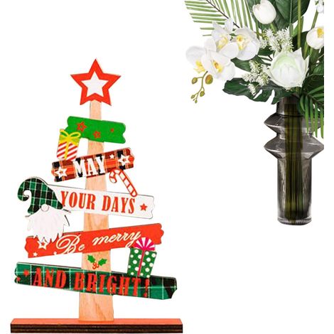 Petit Sapin de Noël en Forme de Lettre Décoration de Ferme en Bois pour Ornement Festif en Bois pour Table Bureau Maison Fête et Célébration (1/5)