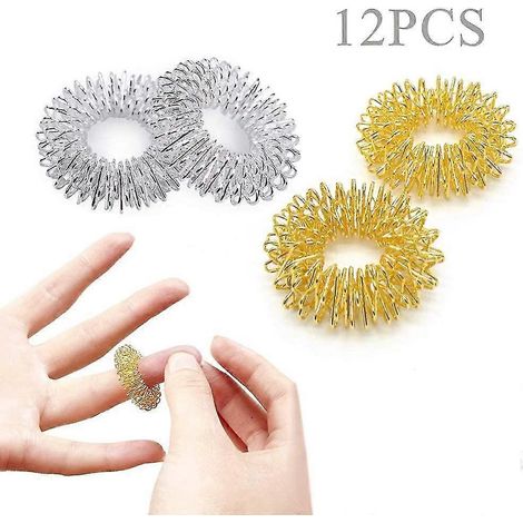 12-teiliges Set Akupressur-Handmassageringe, Shiatsu-Handmassageringe (6 Gold + 6 Silber)