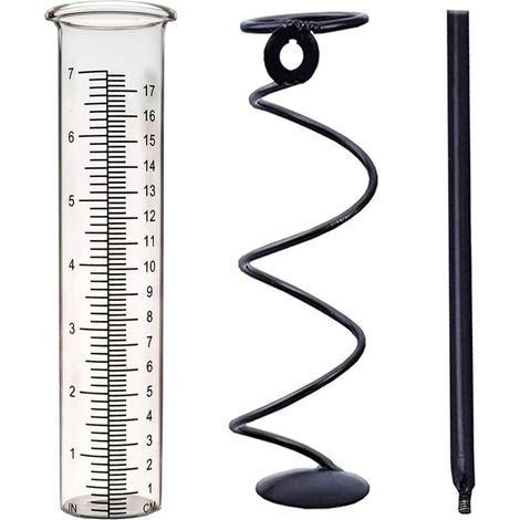 Pluviomètre, pluviomètre d'extérieur en verre, pluviomètre pour cour avec piquet, mesure de l'eau de pluie avec cadre en métal, décoratif pour jardin, terrasse, pelouse, paysage (1/3)