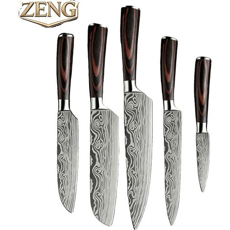 Juego de cuchillos de chef, hoja de 20 cm de longitud, hoja de acero inoxidable, mango de madera Pakka, peso del artículo 788 gramos, diseño ergonómico. (1/5)