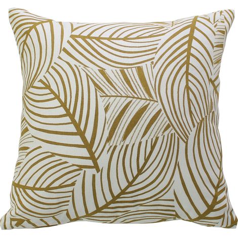 Coussin décoratif feuillage graphique en coton recyclé Bronze 40x40 cm (1/3)