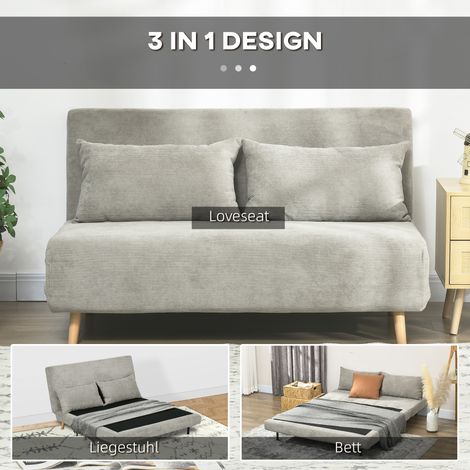 Schlafsofa, Gästebett, 3-fach verstellbare Rückenlehne, Leinenoptik, belastbar bis 120 kg, 141 x 90 x 81 cm, grau. (1/5)