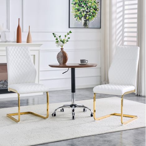 REDOM - Set di 2 sedie da pranzo, schienale alto ergonomico, seduta imbottita da 5 cm, in metallo e PU bianco e oro (1/5)