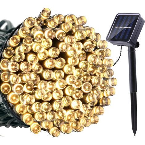 Guirlande lumineuse solaire blanc chaud de 12 m, 100 LED, 8 modes d'éclairage, étanche, idéale pour les décorations de Noël. (1/5)