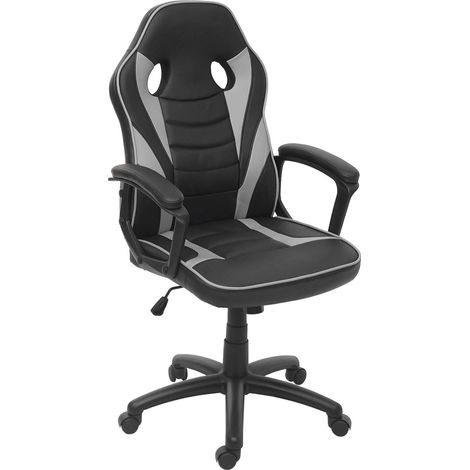 Poltrona sedia gaming ufficio girevole regolabile HHG-063 ergonomica ecopelle nero e grigio