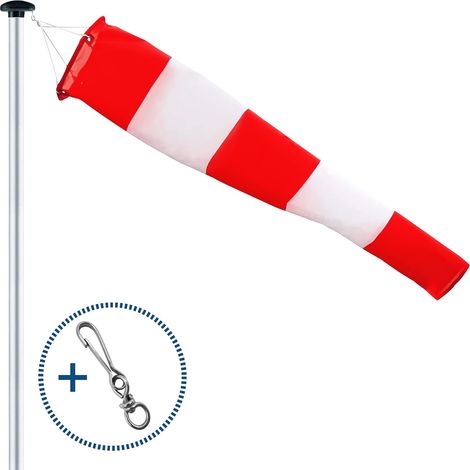 Manga de viento para exterior, indicador de dirección del viento en rojo y blanco (150 x 30 x 15 cm con suspensión por cable) (1/5)
