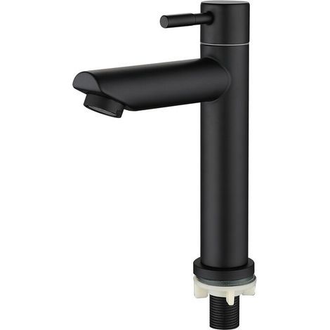 Mitigeur de lavabo noir 18cm – Acier inoxydable SUS304 – Finition brossée – Installation un trou – Aérateur haute qualité (1/4)