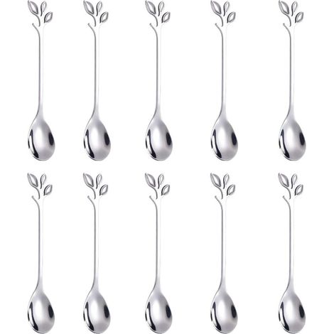 Cuillère À Café En Forme De Feuille - Acier Inoxydable Alimentaire - Pour Café Thé Glace Dessert Sucre - Lot De 10 Pièces (1/5)