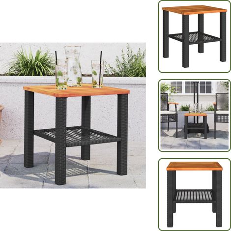 The Living Store Gartentisch Schwarz 40x40x42 cm Poly Rattan Akazienholz - Akazienholz (1/5)