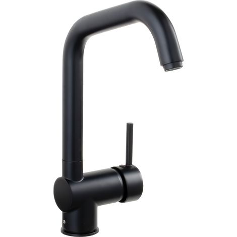 'aquaSu® Vorfensterarmatur Larina mit Wasserspar-Kartusche, herausnehmbar, hoher Auslauf, Kaltwassermittelstellung, Keramikkartusche, Befestigung von oben, Messingkern, schwarz, 799010 (1/5)