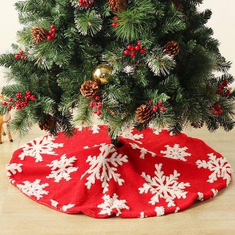 Jupe Pour Arbre De Noël - 90 Cm - Motif Flocons De Neige - Rouge - Pour Arbres Artificiels Et Naturels - 1 Pièce (1/5)
