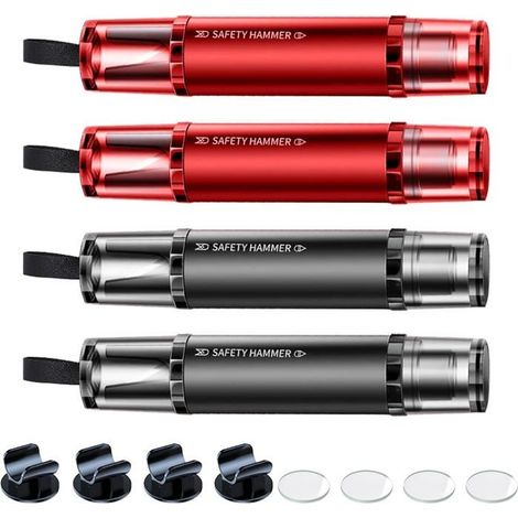 Lot de 4 marteaux 2 en 1 brise-vitre et coupe-ceinture, marteau éclair avec 4 supports et 4 verres de test pour urgence automobile