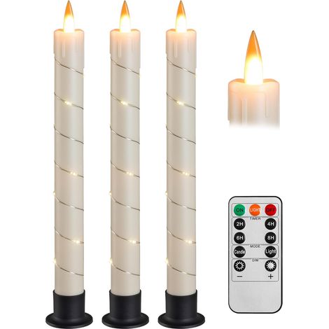 Lot de 3 bougies LED féeriques avec fonction minuteur, flamme scintillante, avec télécommande, pour décoration de Noël (ivoire) (1/5)