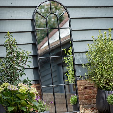 Garden Trading Fulbrook Arched Wall Mirror Indoor Outdoor 170 x 60cm Window Pane
