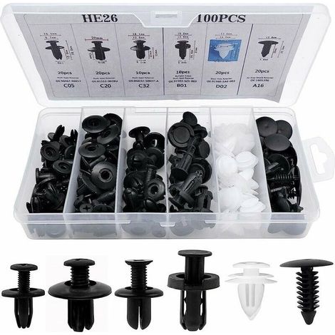 100Pcs Rivet Clips Plastique, Clips Voiture Attaches de Pare Chocs Clips à Rivets, Rivets Plastiques Fixation de Protection avec différentes formes et tailles-Crezuo (1/4)