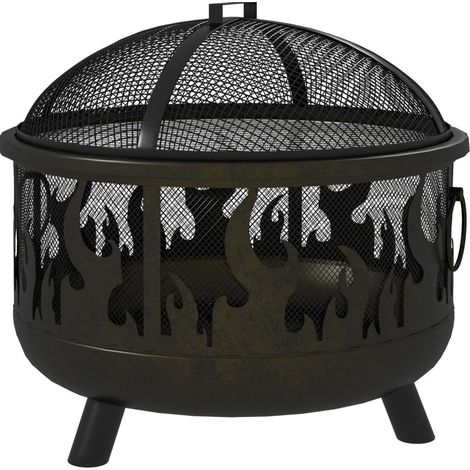 Braciere da esterno in metallo nero con parascintille, griglia e attizzatoio Ø61 cm (1/5)