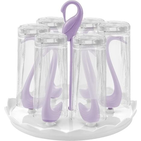 Égouttoir à tasses Swan - Porte-bouteilles - Porte-tasses - Égouttoir à tasses lilas - Égouttoir en plastique lilas - Six porte-tasses - Plastique lavande (1/5)
