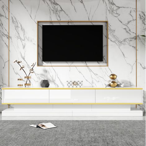 Mobile TV bianco lucido 200 x 40 x 40 cm con 3 cassetti e vani DESVIAE (1/5)