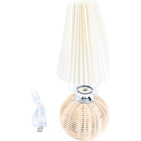 Petite lampe de Table de chevet, Mini pour chambre à coucher, salon, côté rotin plissé, esthétique Vintage (1/5)