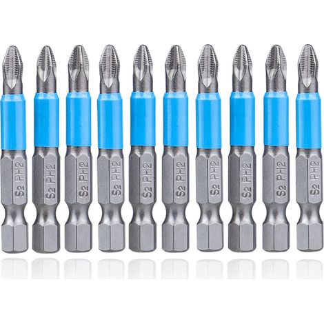 10-teiliges Anti-Rutsch-Schlagschrauber-Bit-Set, 50 mm, magnetisch, PH2, Kreuzschlitz-Schraubendreher-Bit, Sechskantschaft-Bit-Set für elektrische Bohrmaschine und Schraubendreher
